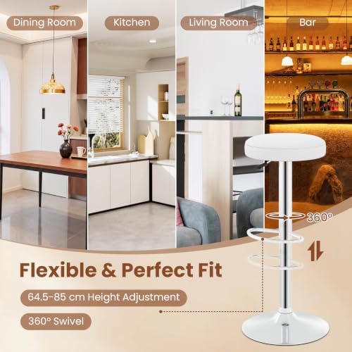COSTWAY Height Adjustable Swivel Backless Round Bar Stools, White