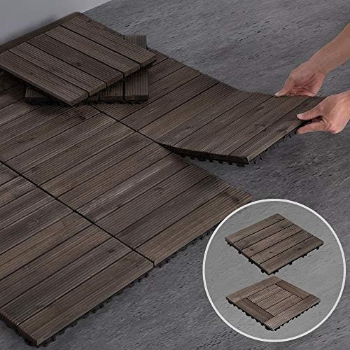 yaheetech 22pcs interlocking deck tiles outdoor patio floor,black, front angle view