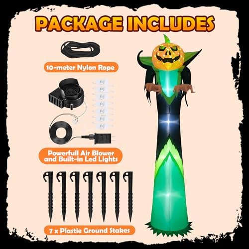 12ft Halloween Inflatable Decor with LED Lights Outdoor Blow up Decor Inflatables for Halloween/Yard/Lwan/Garden Outside Decor (12ft Black Pumpkin)