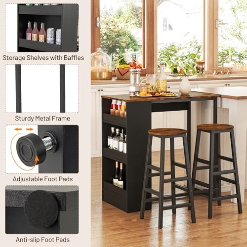 Giantex 3-Pieces Dining Table Set, 36-Inches Rectangular Kitchen Table and 2 Barstools with Storage Shelves, Counter Height Table Set for Small Space, Breakfast Nook, Dinette, Pub, Living Room