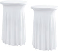 Rakila 2 Pack Round 43 x 24 Inch Spandex Cocktail Tablecloth with Wavy Skirt White Fitted Stretch Table Cover for Bar Wedding Party
