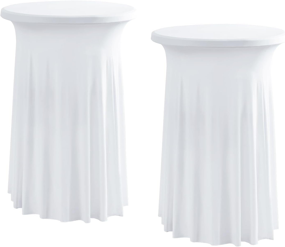 Rakila 2 Pack Round 43 x 24 Inch Spandex Cocktail Tablecloth with Wavy Skirt White Fitted Stretch Table Cover for Bar Wedding Party