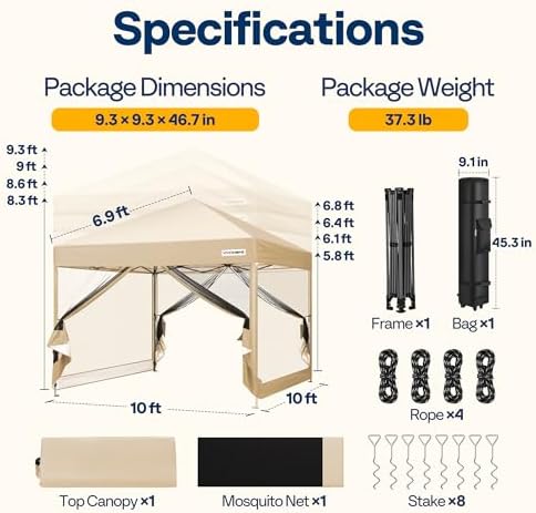 VIVOHOME 10x10ft Outdoor Screen Tent with Mosquito Netting