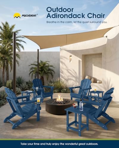 MUCHENGHY Folding Adirondack Chairs Set 4, HDPE for Fire Pit, Navy Blue (Set of 4)