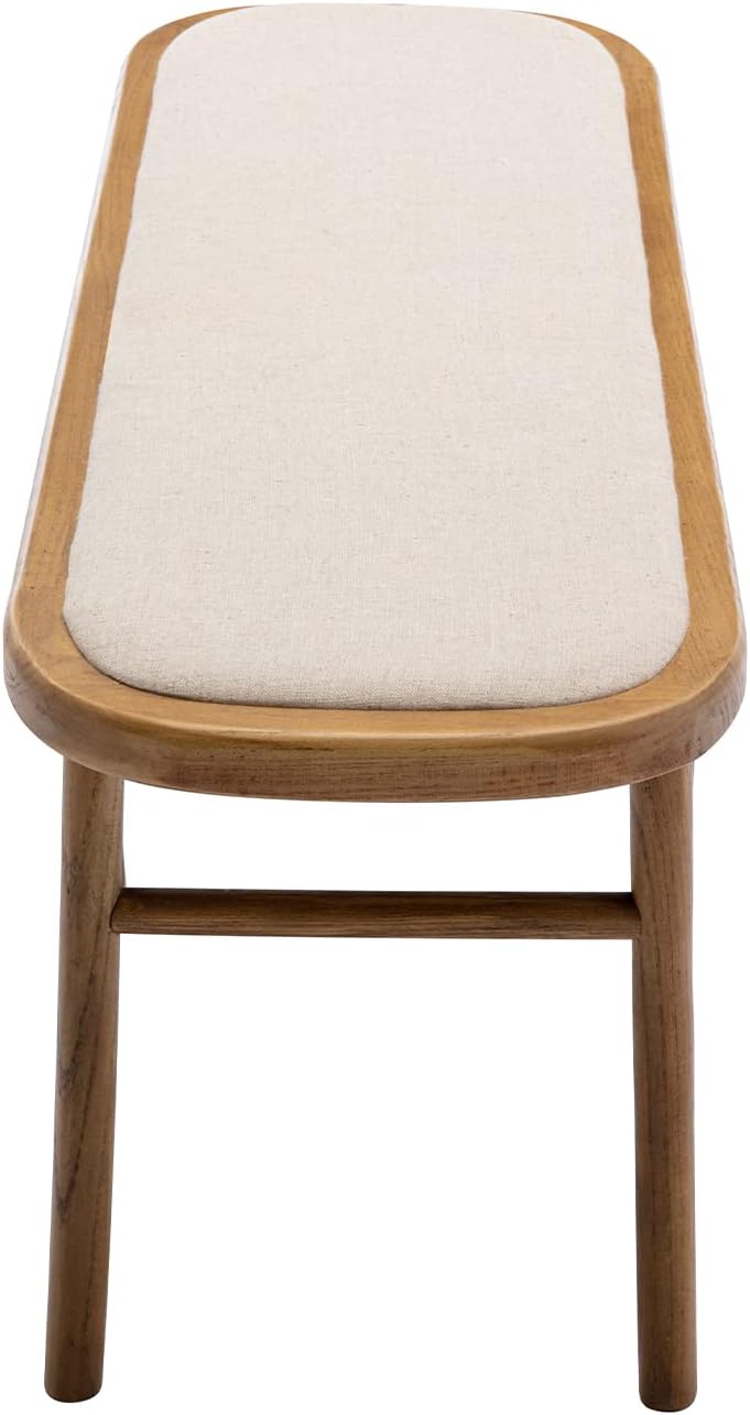 Kmax Upholstered Bench Fabric Entryway Bench Rustic Solid Wood 45 Inch for Living Room/Hallway/Bedroom, Beige