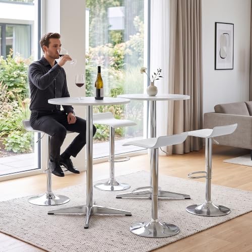 NOBPEINT Modern Round Pub Tables Bar Tables with Metal Cross Base, Wooden Cocktail Table with 39.4 Inches Height, White