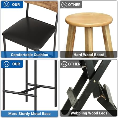 GarveeHome Dining Table Set for 2, Counter Height Kitchen Table with 2 Upholstered Bar Stools, Dining Table and Chairs Set with Storage Shelves, for Small Space, Apartment, Studio, Retro Brown
