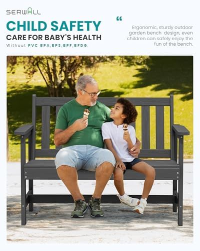 SERWALL HDPE Outdoor Bench, Weatherproof Porch Bench, 1 Pack, Grey