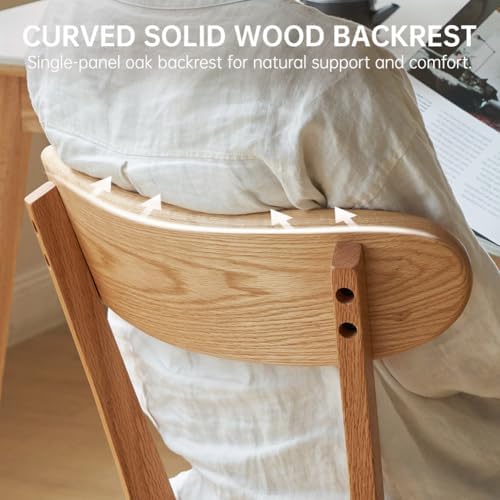 Oak Dining Chairs, Kitchen Chairs, 100% Solid Wood Modern Dinner Chair with Curved Backrest, Dining Room Chair for Kitchen, Living Room, Study (1PK, Natural)