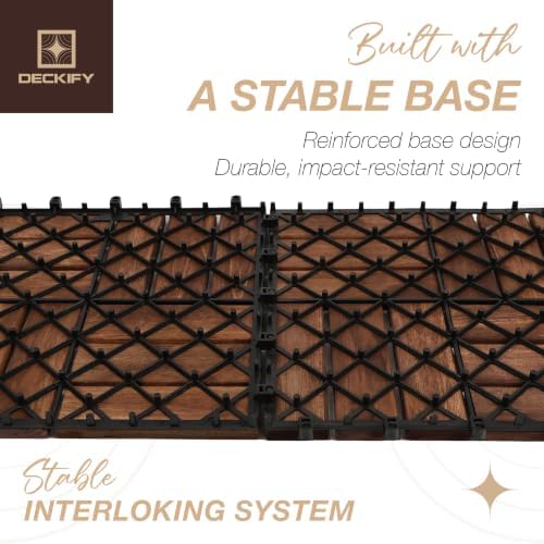 Acacia Wood Interlocking Deck Tiles Outdoor Flooring for Patio, Balcony