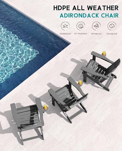 SERWALL Folding Adjustable Adirondack Chairs Set of 4, Cup Holders, Gray