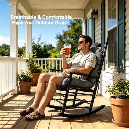QILLOWAY Tufted Outdoor Chair Cushion Waterproof 43x20x4 Inch Non Slip Replacement Pad for Wicker Lounge Patio Furniture, Charcoal Grey, Black