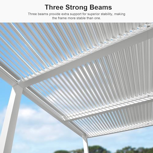 PURPLE LEAF Louvered Pergola 12' x 20' White Adjustable Hardtop for Patio