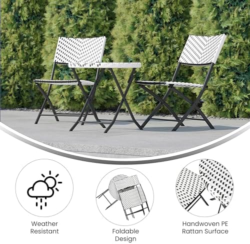 EMMA + OLIVER Black/White Three Piece Folding Bistro Set