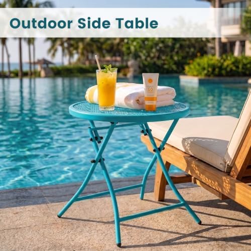 TeoKJ Folding Outdoor Side Table, No Assembly Patio Table with Cutouts