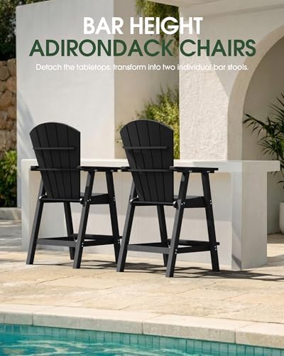Tall Adirondack Chairs Set of 2 with Table Trays, Black
