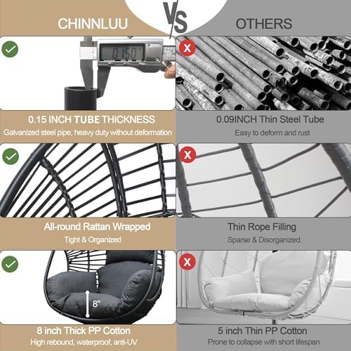 Oversized Hanging Egg Chair with Stand Outdoor Wicker Swing Chair Comfy Hammock Egg Shaped Chair 400lbs Capacity for Patio, Garden and Balcony