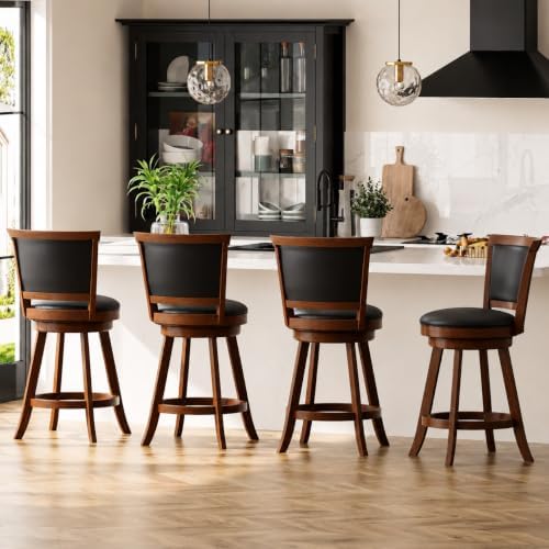 Swivel Bar Stools Set of 2, 24" Counter Height Barstools, Retro Brown