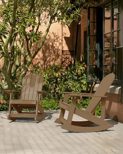 YEFU Adirondack Rocking Chair Set of 2, All-Weather Resistant, Teak