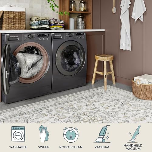 Lahome Oriental Runner for Hallways 2.5x10 Washable Beige Kitchen Runners Non Skid Long Entryway Rug Runners 10ft Ulra-Thin Soft Indoor Boho Rug Traditional Carpet for Laundry Living Room Helena
