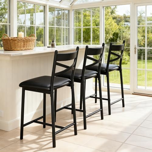 IDEALHOUSE 26" Bar Stools Set of 4, Counter Height Barstools with Back