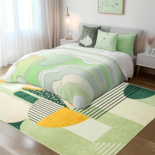 Tepook 5x7 Green Abstract Geometric Print Area Rug Modern