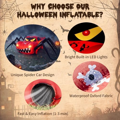 Super Giant Red 14.8FT Halloween Inflatables Spider Car Outdoor Decorations