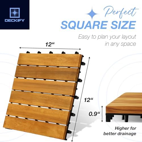 Acacia Interlocking Deck Tiles Outdoor Waterproof, Golden Teak Striped