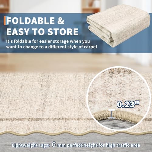 GarveeHome Scalloped Large Living Room Area Rug 6x9 Machine Washable, Beige