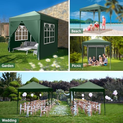 Outvita 6.5x6.5ft Pop Up Canopy Tent with 4 Side Walls and Carry Bag Green
