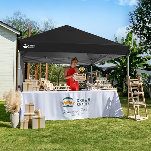 CROWN SHADES 8x8 Pop Up Canopy with 1 Side Wall, Beach Canopy Tent, Black