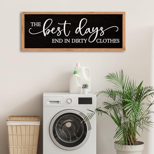 AuraPeak Laundry Room Decor Wall Art, Wood Black, 40"×15"