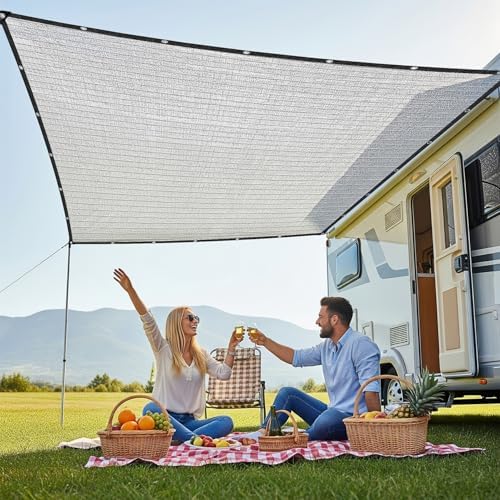 SUNNY GUARD 85% Aluminum Sun Shade Cloth, 6x8FT Heat Reflective Tarp