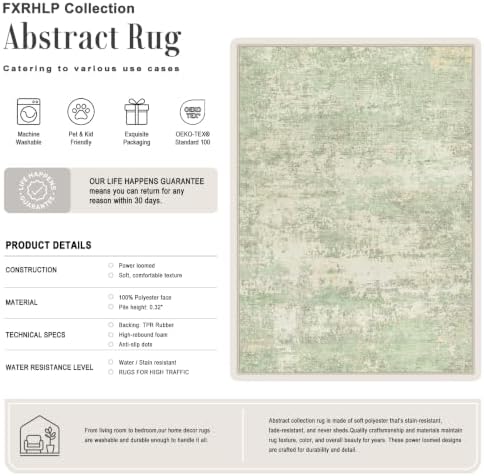 10x12 Area Rug Living Room: Modern Washable Soft Carpet Green Cream