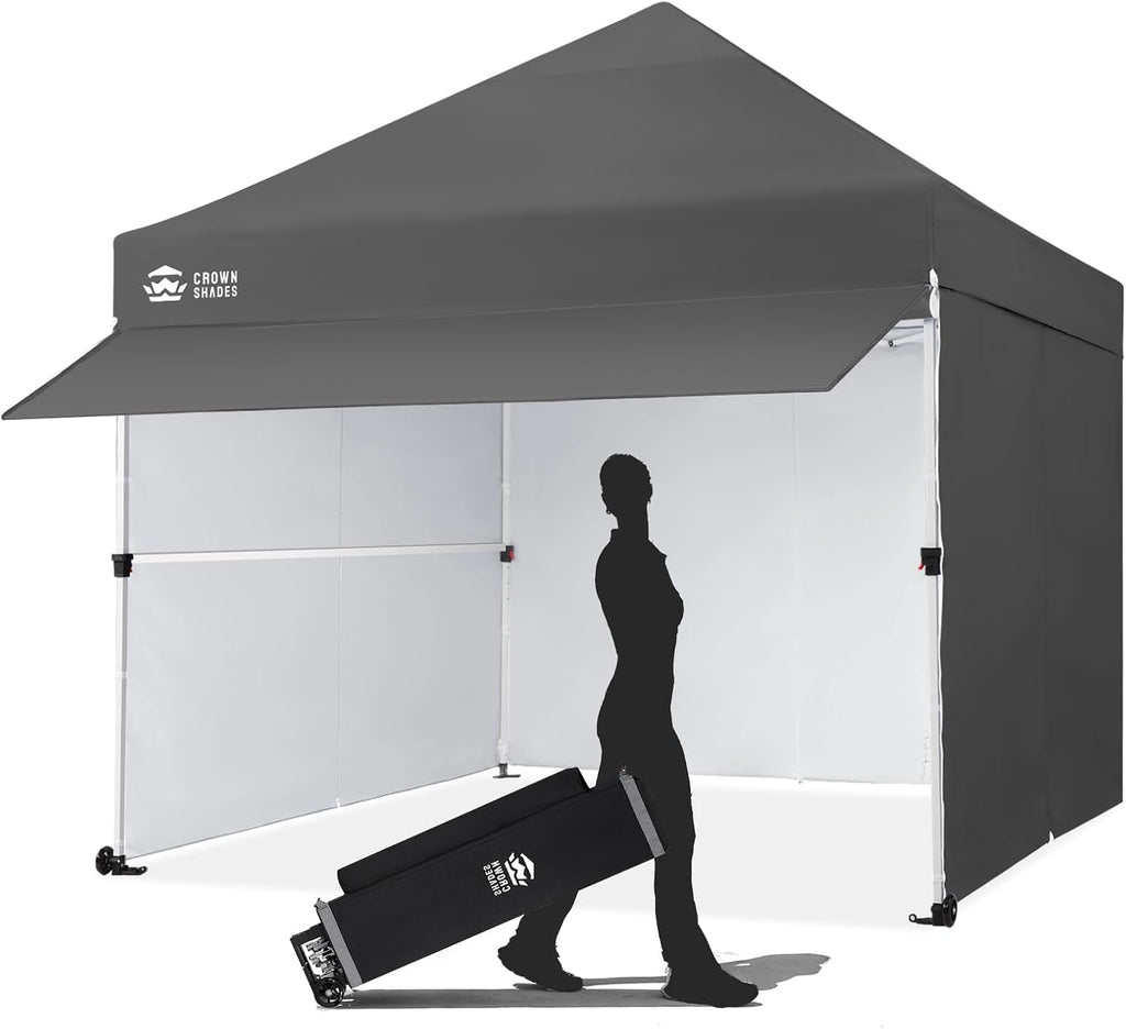 CROWN SHADES 10x10 Pop Up Canopy Tent with Canopy Awning&4 Sidewalls, Grey