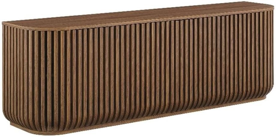 Modway Fortitude 75" Fluted Curved Sideboard Buffet with 4 Doors in Walnut – Modern Media Console TV Stand with Adjustable Shelves and Cable Management – Office Credenza Storage Cabinet