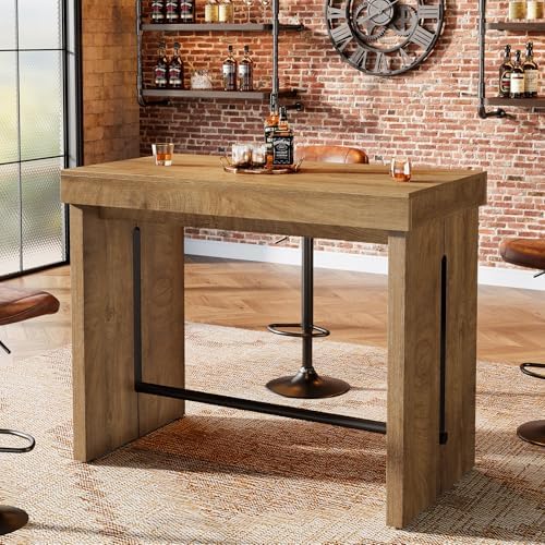 Tribesigns Bar Table, 41.3" Counter Height Pub Table with Metal Footrest, Rectangular High Top Table for Home Kitchen, Dining Room, Bistro, Narrow Space, Rustic Brown