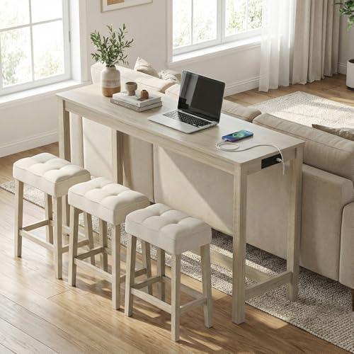 COSTWAY 4-Piece Breakfast Nook Bar Set with Built-in Charging Station