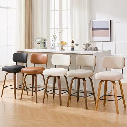 Swivel Bar Stools Set of 2, 26" Counter Height, Beige Grey