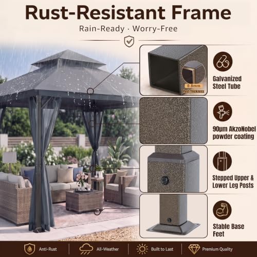 MASTERCANOPY 11x13 ft Stable Patio Gazebo with Netting Walls, Dark Gray