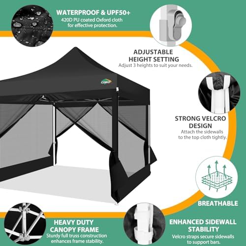 COBIZI 10x10 Heavy Duty Pop Up Canopy Tent with 4 Mosquito Netting Walls