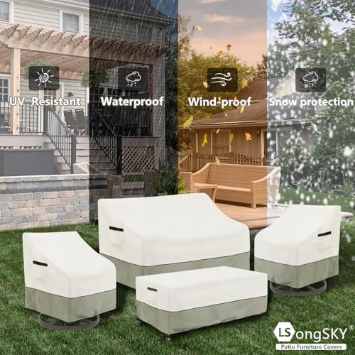 Outdoor Swivel Chair Covers 2 Pack,100% Waterproof Heavy Duty Outdoor Chair Covers,(33 W x 35 D x 38.5 H inches) Patio Furniture Cover for Swivel Patio Chair,White&Grayish Green
