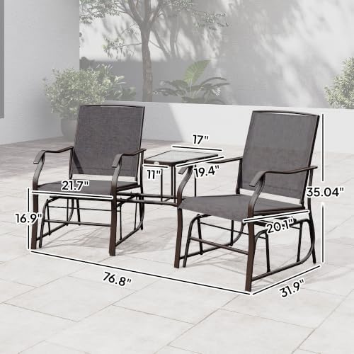Outsunny Outdoor Glider Chair with Table 2-Seat Patio Loveseat Gray