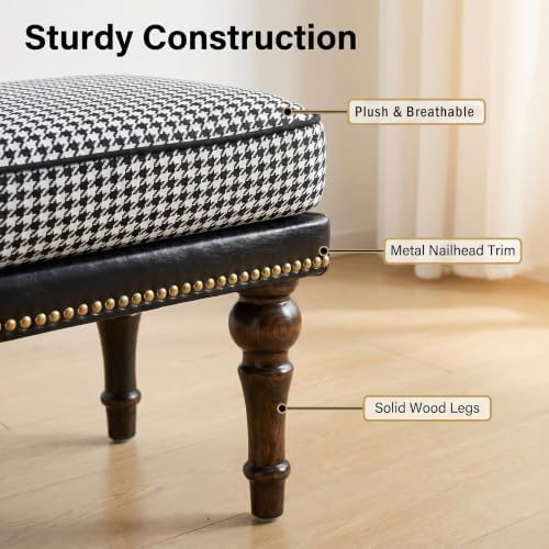 Forteek 47" Upholstered Bed End Bench for Bedroom, Vintage Bed Bench