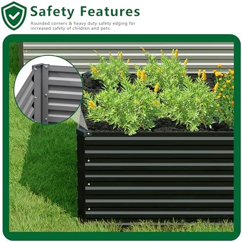 DIIYIV Galvanized Raised Garden Bed Kit Outdoor Patio,12x4x2ft Large Rectangular Metal Planter Boxes,Deep Root Box Planter for Gardening,Vegetables,Flowers,Herbs-Black