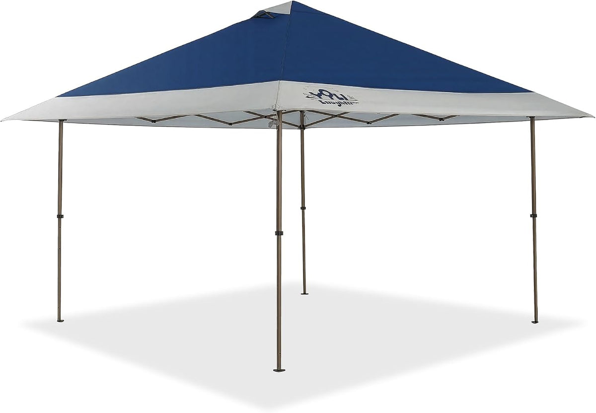 YOLI Forum EasyLift 169 Instant Pop Up Canopy, 13x13 Top on 10x10 Base, Aluminum Backed Vented Shelter, Patio and Hot Tub Cover - Blue & Beige