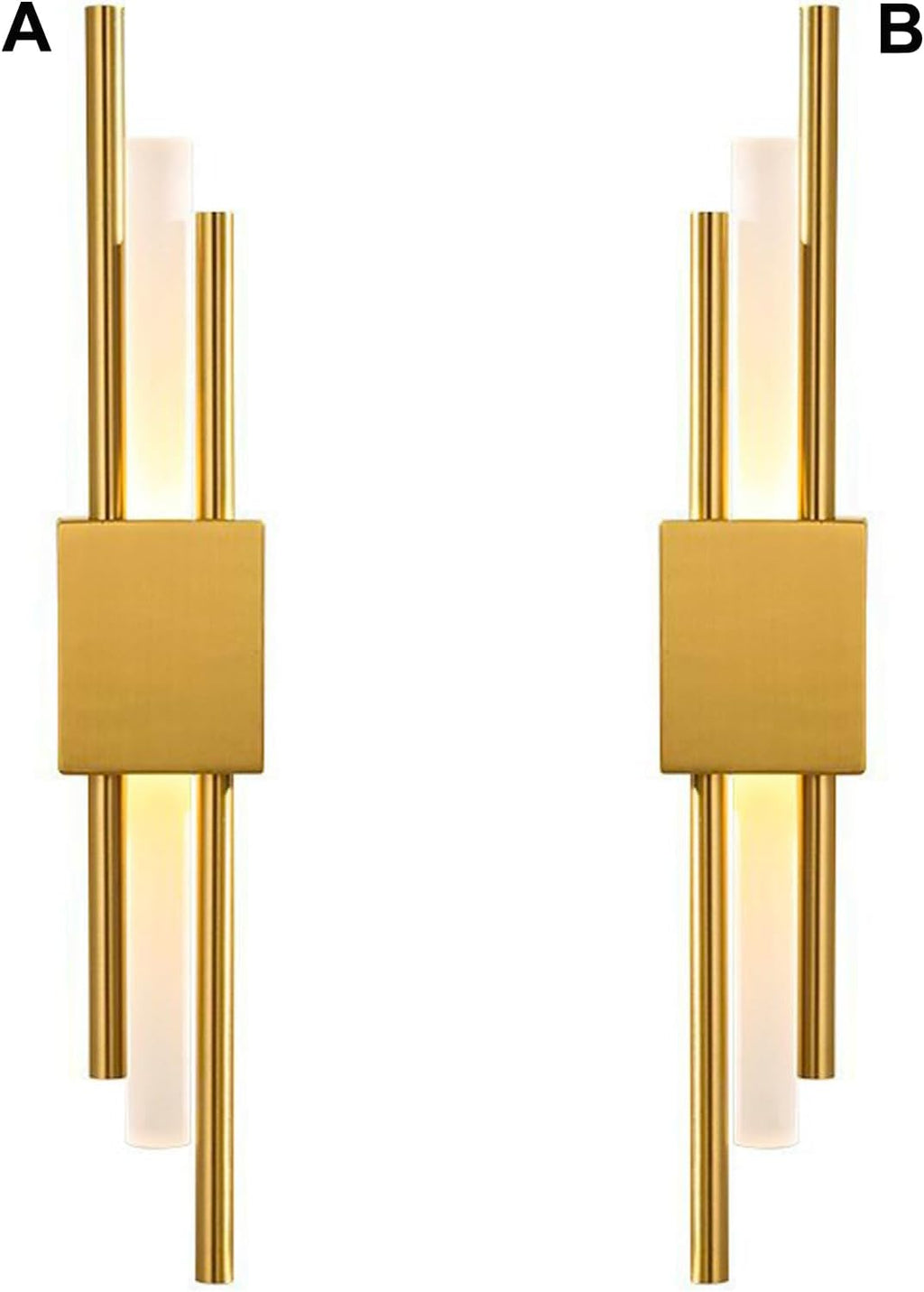 Modern Golden LED Wall Sconce, Geometric Metal and Acrylic Vertical Wall Lamp, Minimalist LED Light for Bedroom, Living Room, Hallway – 8 W, 48 cm, 3 Light Shades (Gold-Left)