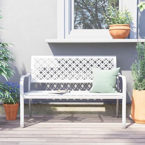 Grand patio 50" Outdoor Bench, Garden Bench with Armrests, White