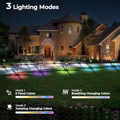 CINOTON RGBCW Solar Pathway Lights Outdoor, 3 Lighting Modes, 12 Pack