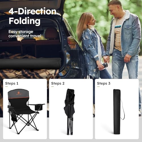 ALPHA CAMP 2-Pack Folding Camping Chair with Cooler Bag & Lumbar Support